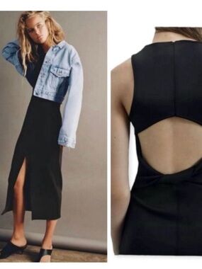 Zara Black Midi Dress with Back Cutout and Front Slit